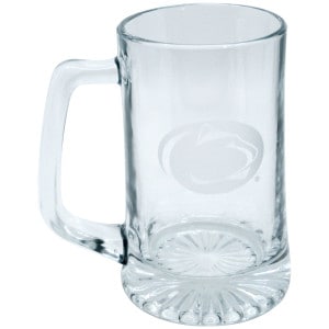 glass mug with etched Penn State Athletic Logo and star bottom